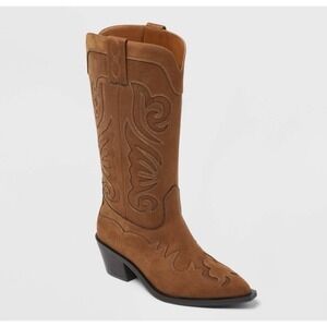 Women's Lorena Tall Western Boots Memory Foam Insole Universal Thread Cognac 9